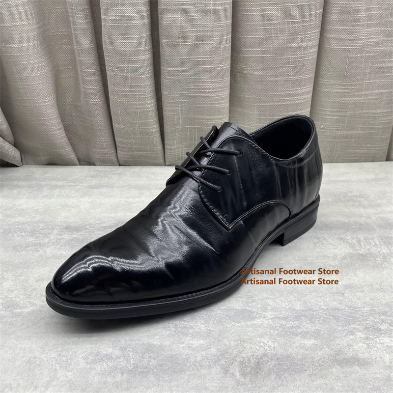 Formal Men Daily Wear Shoes - Męskie czarne skórzane oksfordy, klasyczne sznurowane