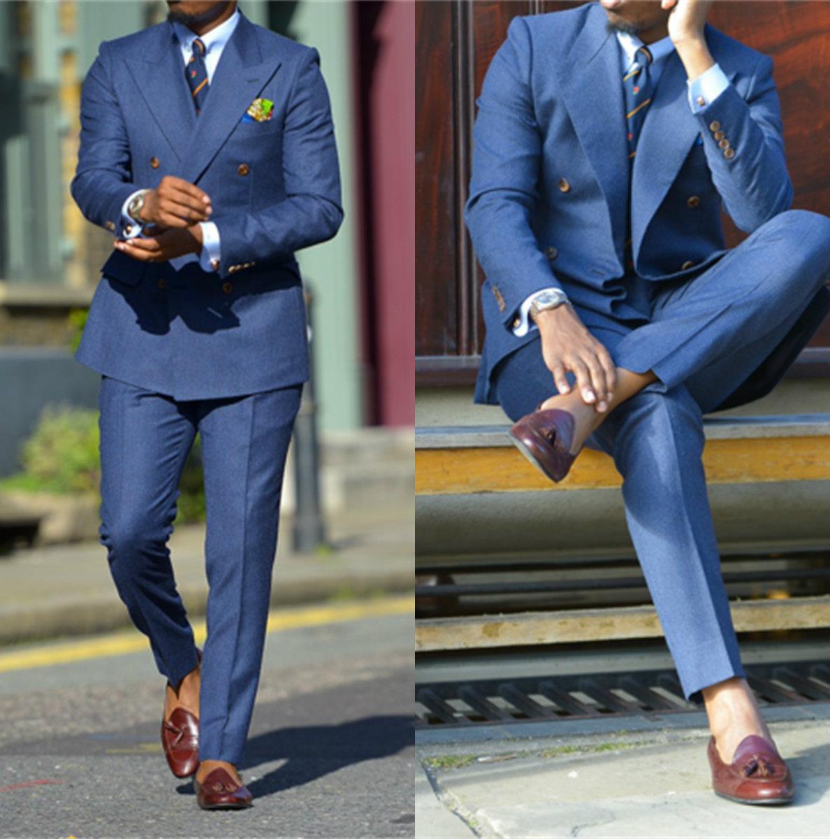 Men Formal Wear Pants - Ciemnoniebieskie formalne męskie garnitury dwa kawałki