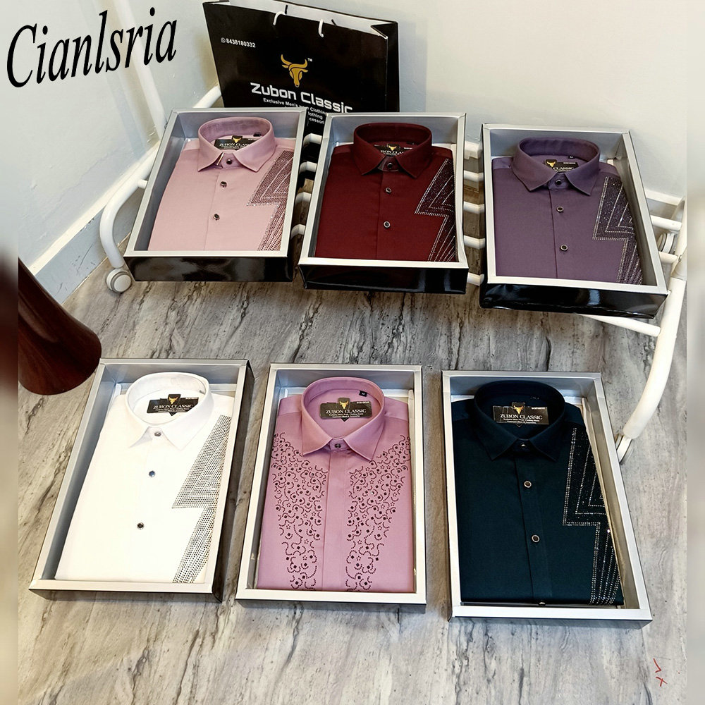 Men Formal Party Wear Shirt - Męska luksusowa koszula z długim rękawem,