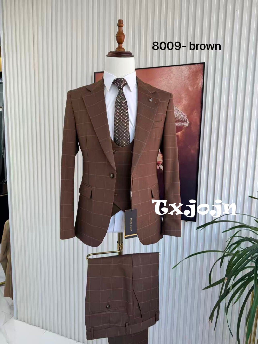 Men Formal Wear Pants - Męski garnitur w kratę, 3-częściowy: marynarka,