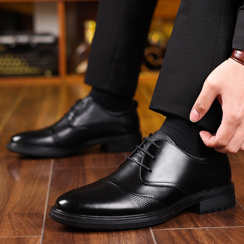 Formal Men Daily Wear Shoes - Męskie czarne oksfordy ze skóry naturalnej,