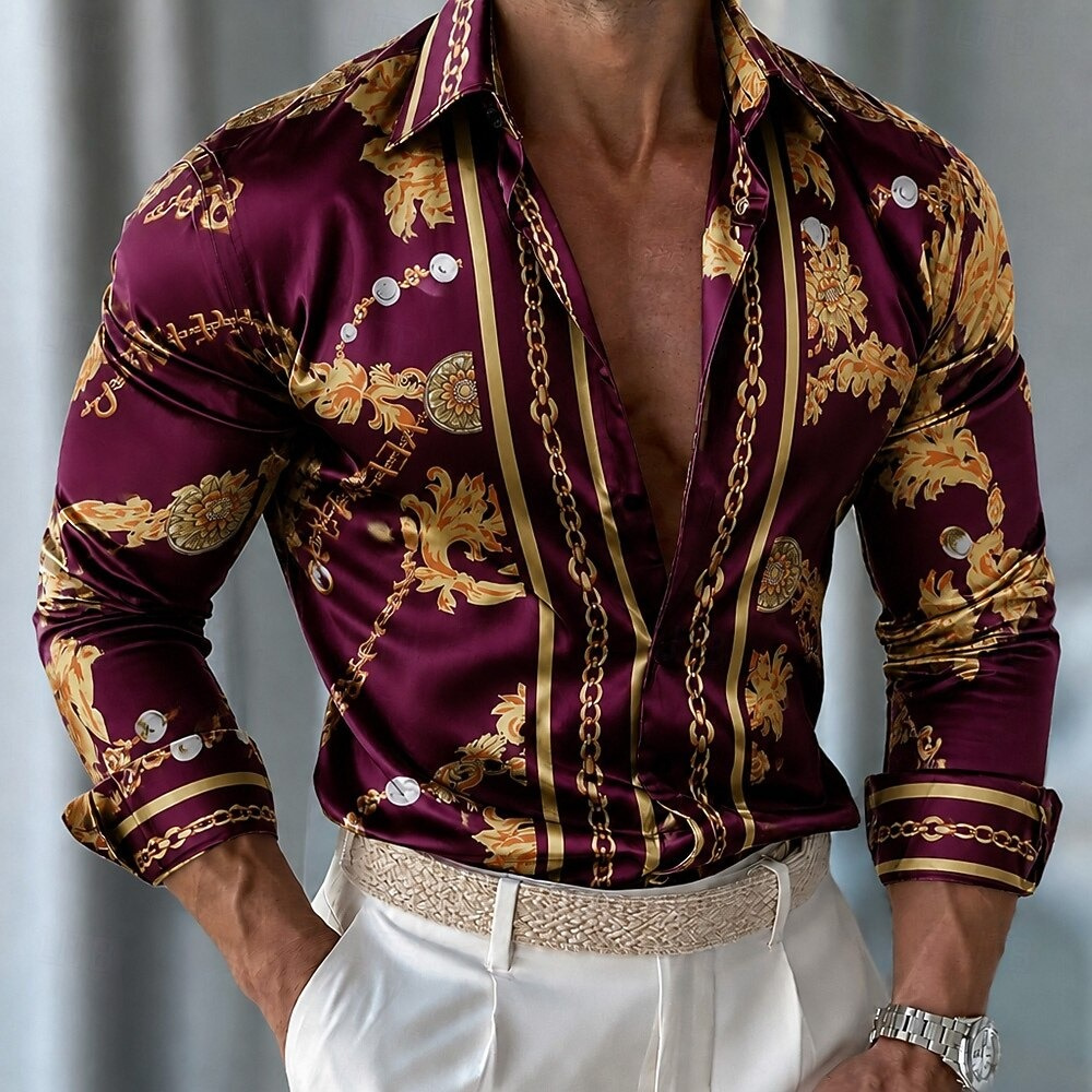 Męska satynowa koszula w kwiat – Men Formal Party Wear Shirt recenzja i cena