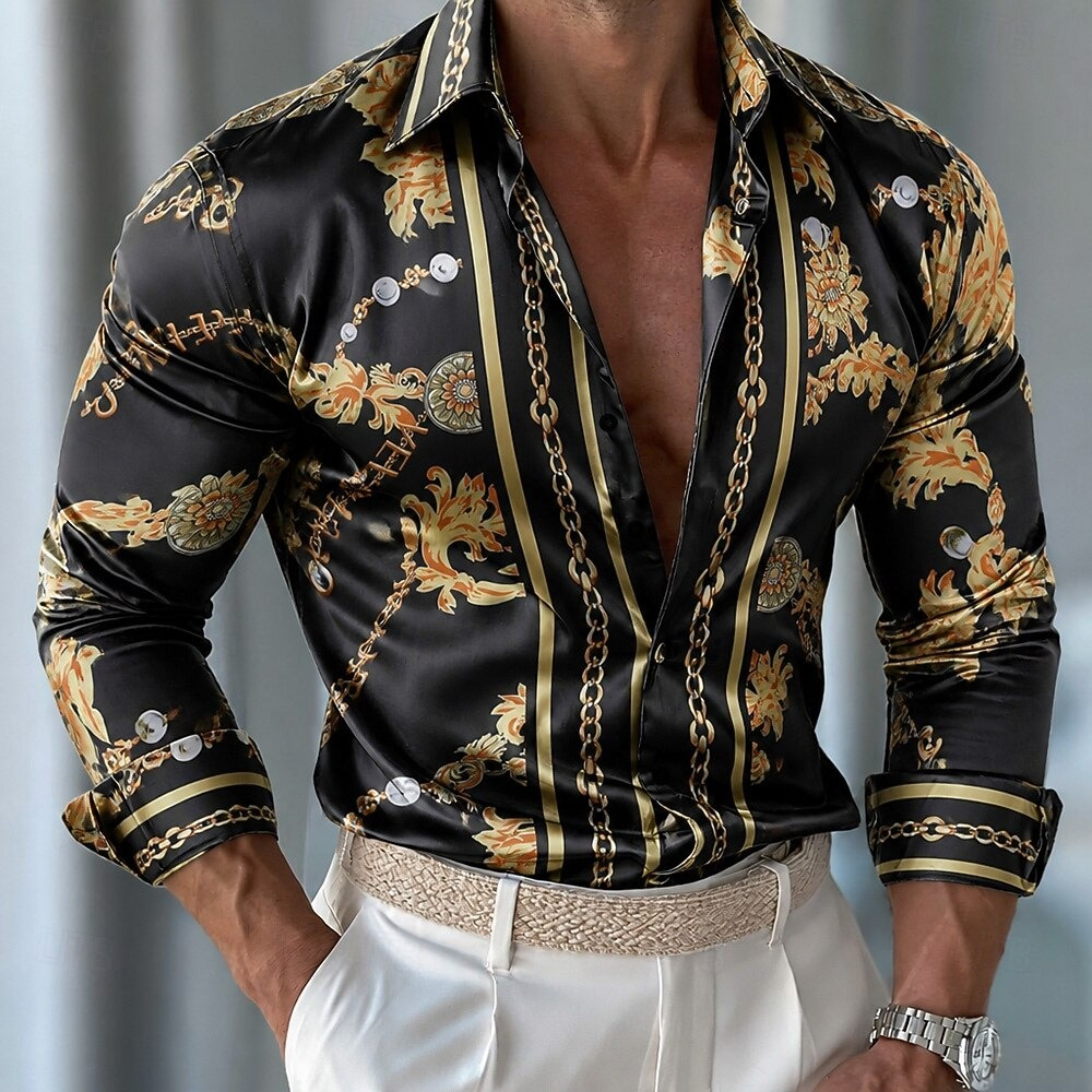 Męska satynowa koszula w kwiat – Men Formal Party Wear Shirt recenzja i cena