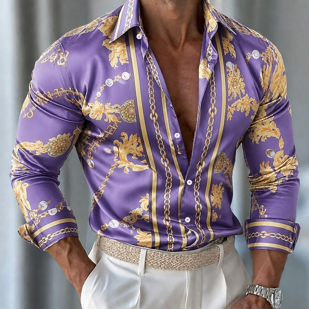 Męska satynowa koszula w kwiat – Men Formal Party Wear Shirt recenzja i cena