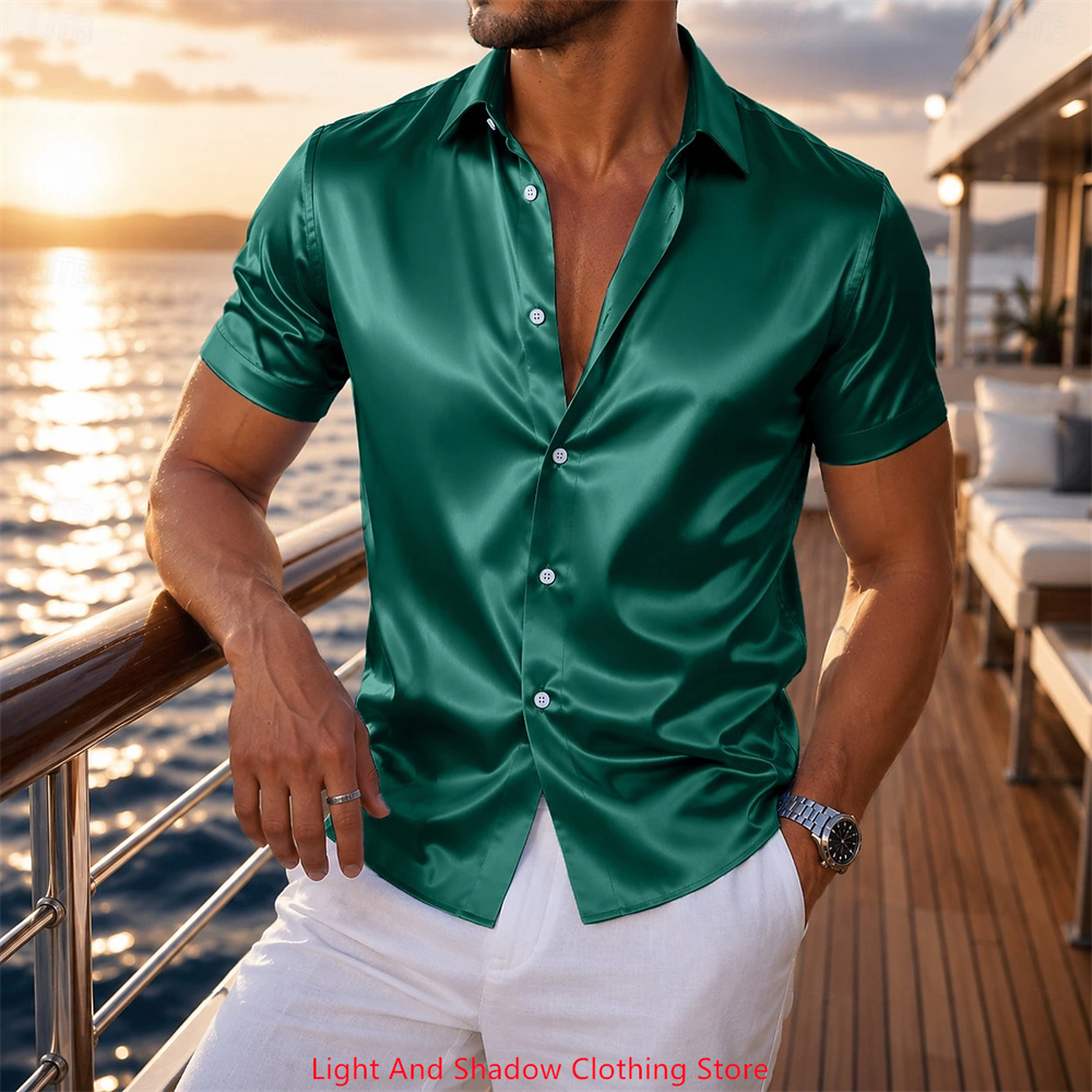 Męska satynowa koszula z krótk – Men Formal Party Wear Shirt recenzja i cena