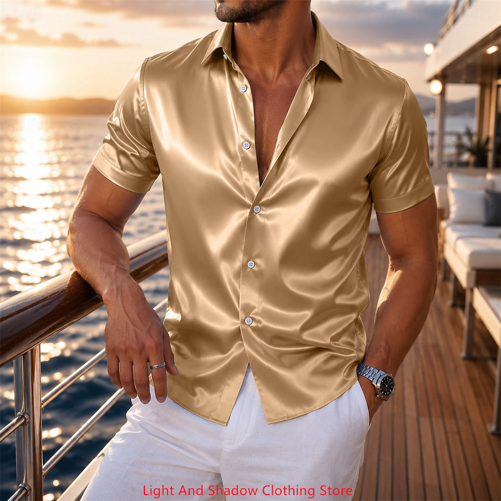 Męska satynowa koszula z krótk – Men Formal Party Wear Shirt recenzja i cena